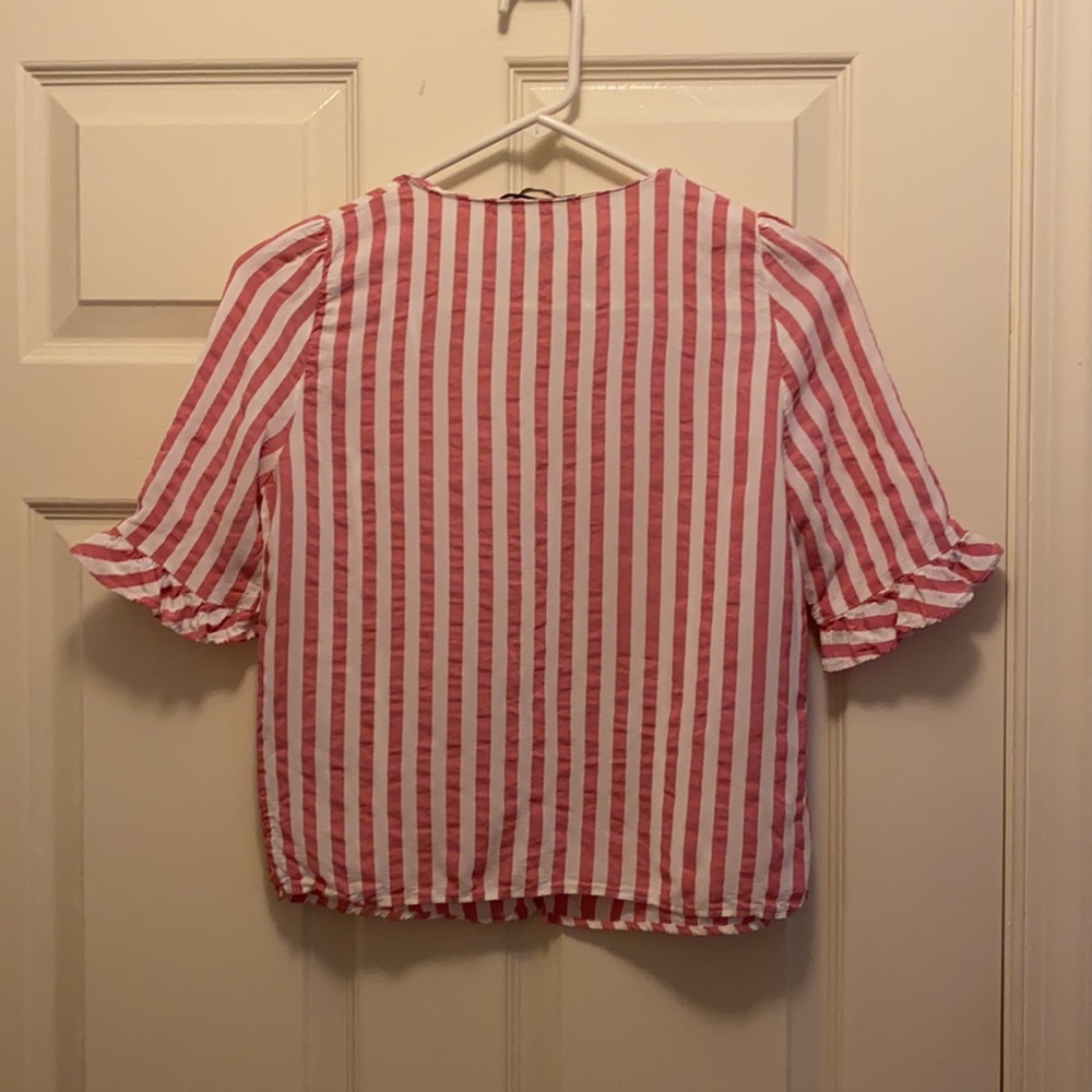 Zara Striped Ruffle Sleeve Top - Picture 3 of 4